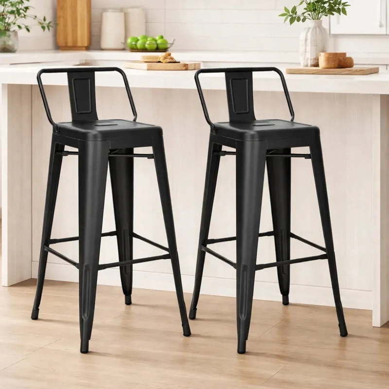 TABURETES HABITA2 TOLIX METÁLICOS NEGRO PACK 2 CON RESPALDO 66 CM - 1