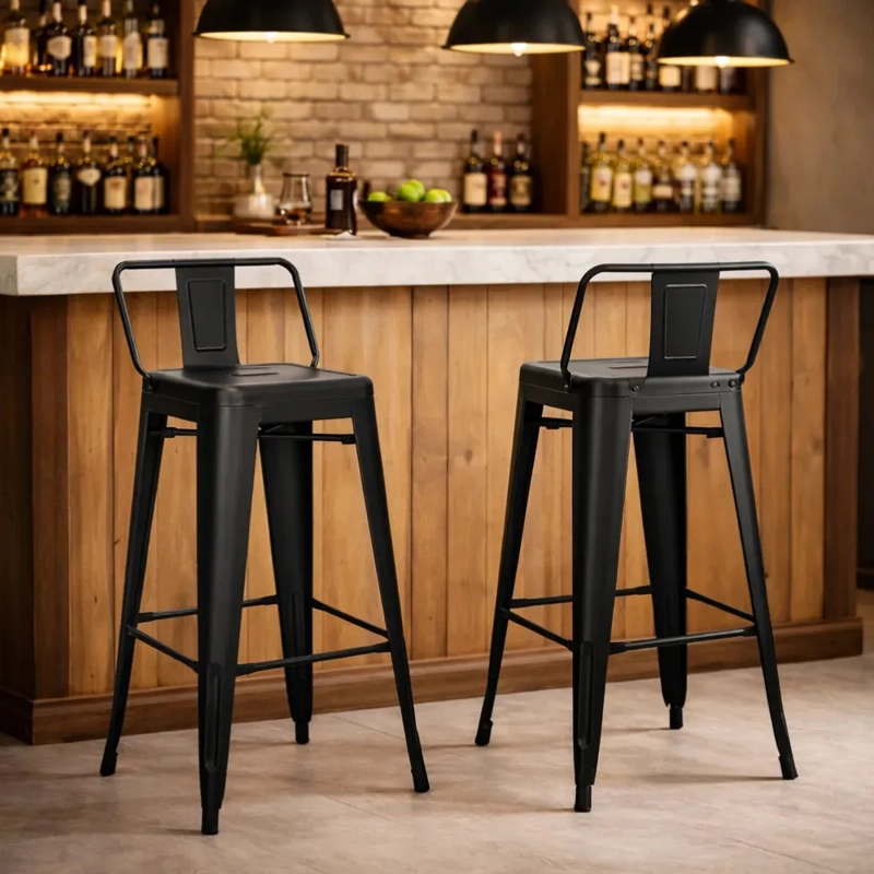 TABURETES HABITA2 TOLIX METÁLICOS NEGRO PACK 2 CON RESPALDO 66 CM - 6