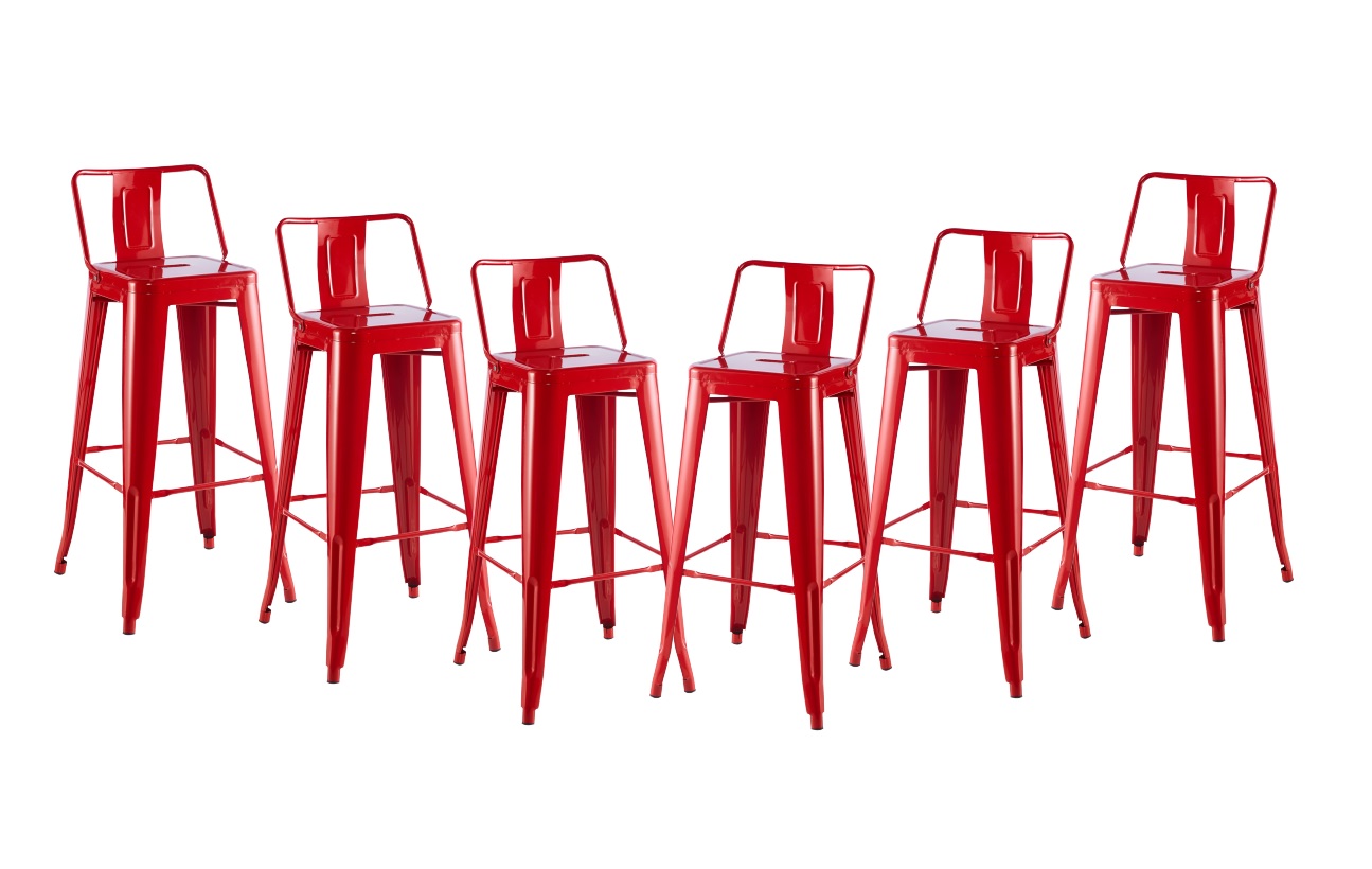 PACK 6 TABURETES HABITA2 TOLIX ROJO METÁLICOS CON RESPALDO 77 CM - 1