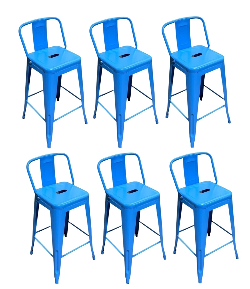 TABURETES HABITA2 TOLIX METÁLICOS AZUL PACK 6 CON RESPALDO 77 CM - 1