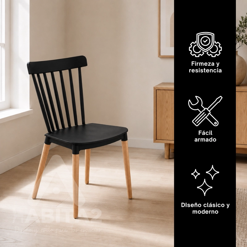 PACK HABITA2 NEGRO 4 SILLA WINDSOR ESTILO RETRO VINTAGE - 3