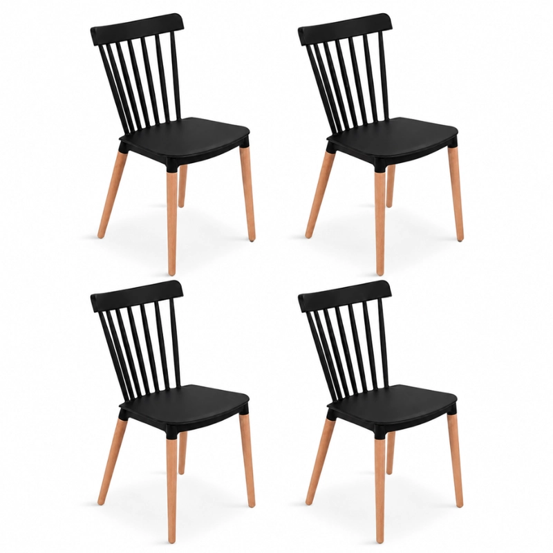 PACK HABITA2 NEGRO 4 SILLA WINDSOR ESTILO RETRO VINTAGE - 6