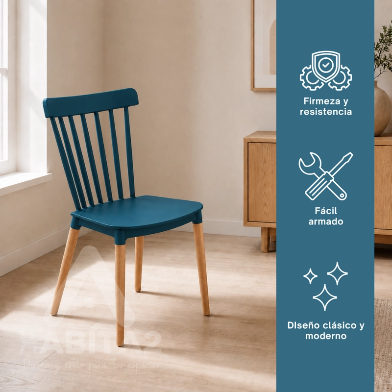 PACK 2 SILLA WINDSOR ESTILO RETRO VINTAGE TURQUESA - 3