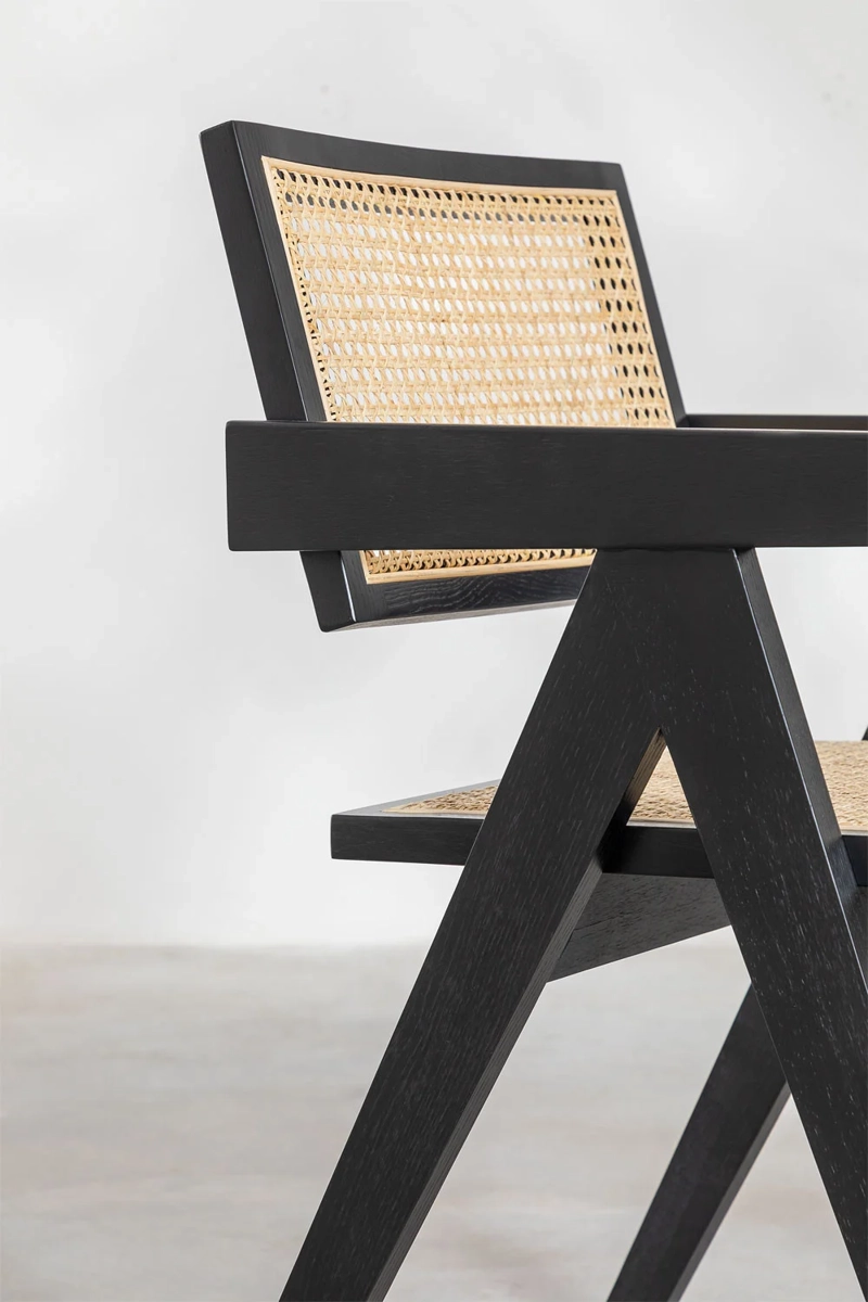 PACK 2 SILLAS HABITA2 CHANDIGARH NEGRO MADERA RATTAN - 5