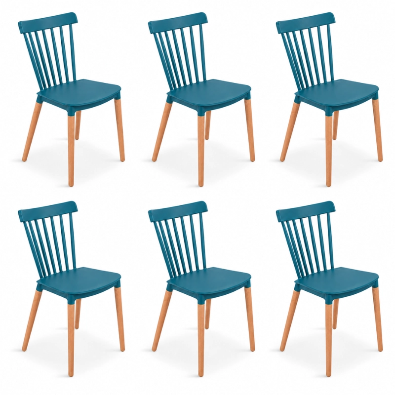 PACK 6 SILLA WINDSOR ESTILO RETRO VINTAGE - TURQUESA - 5