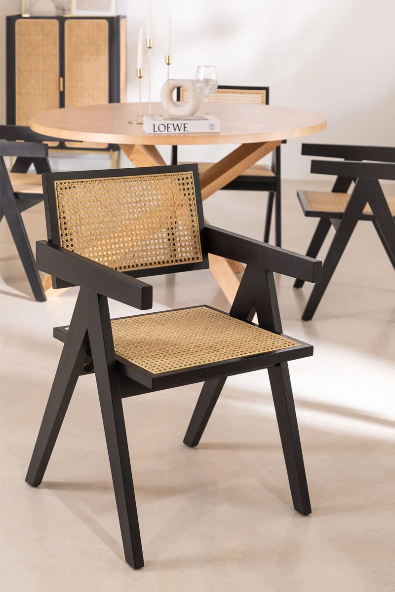 SILLA HABITA2 CHANDIGARH NEGRO MADERA RATTAN - 3