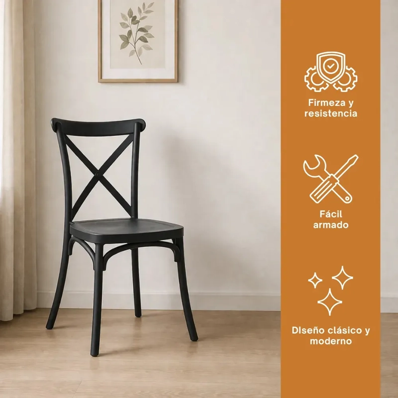 PACK 4 SILLAS SENA APILABLES POLIPROPILENO - NEGRO - 3