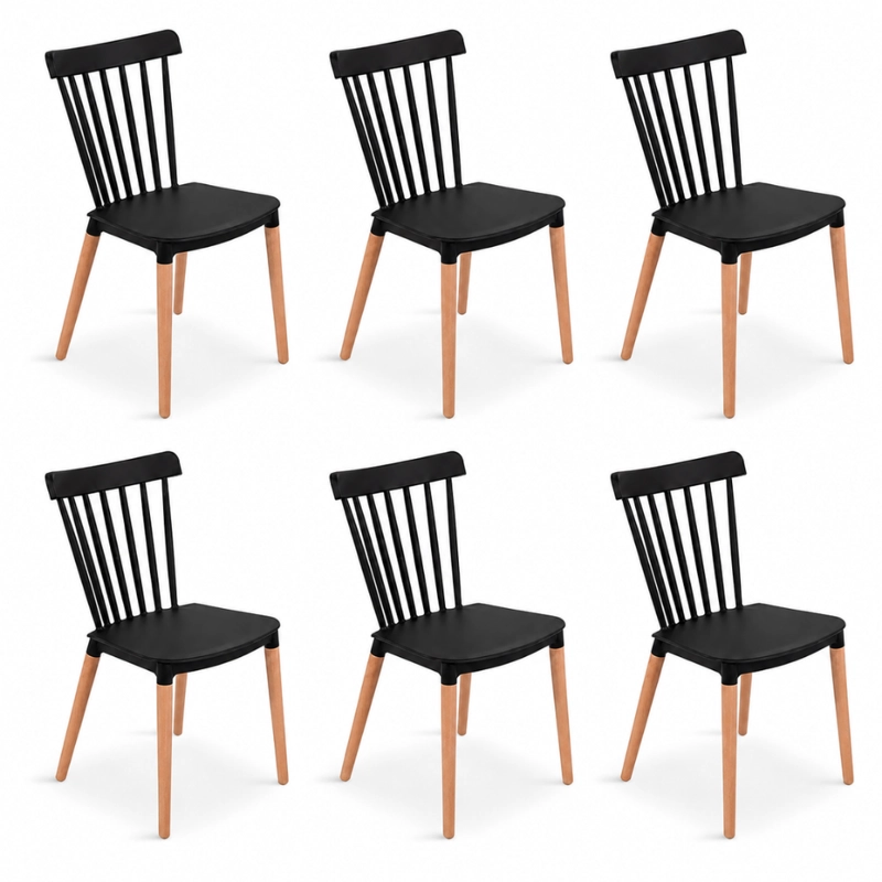 PACK HABITA2 NEGRO 6 SILLA WINDSOR ESTILO RETRO VINTAGE - 5