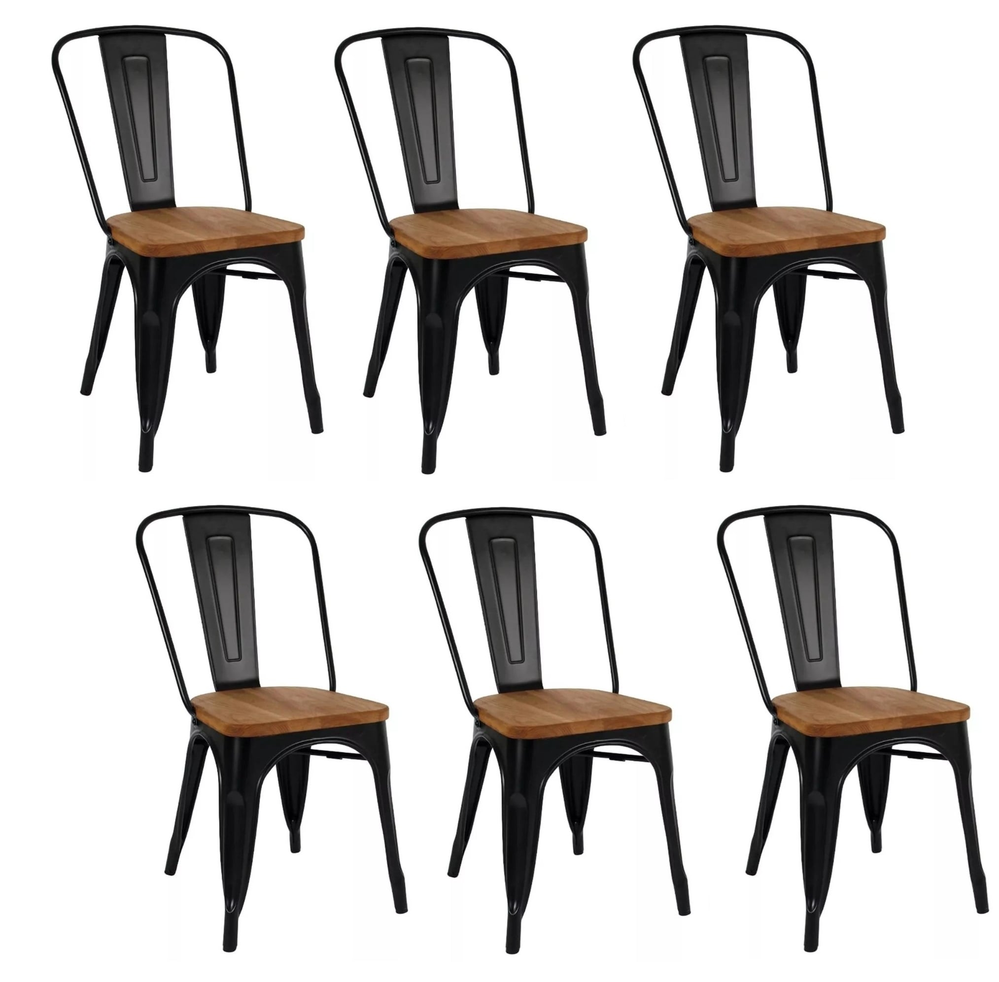PACK 6 SILLA TOLIX CON ASIENTO DE MADERA OSCURA NEGRO - 1