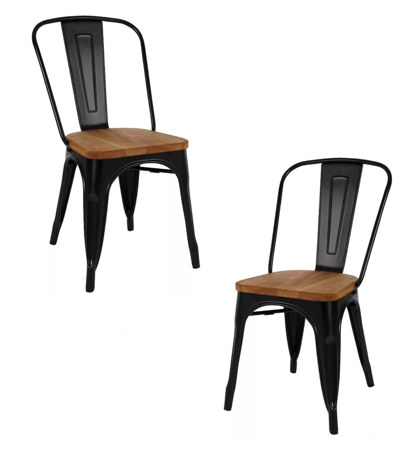 PACK 2 SILLA TOLIX CON ASIENTO DE MADERA OSCURA NEGRO - 1