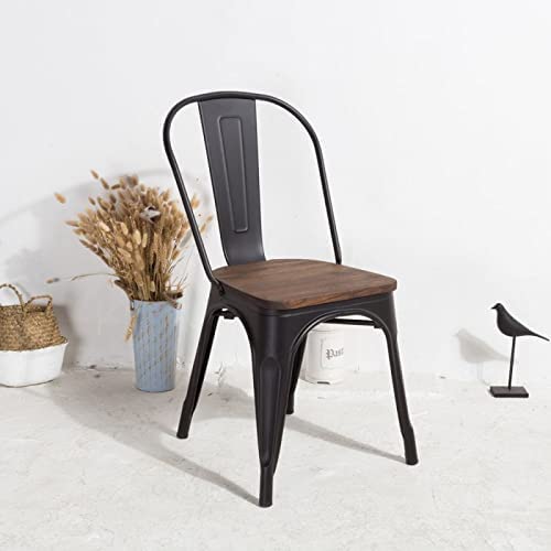 PACK 2 SILLA TOLIX CON ASIENTO DE MADERA OSCURA NEGRO - 2