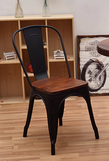 PACK 4 SILLA TOLIX CON ASIENTO DE MADERA OSCURA NEGRO - 3