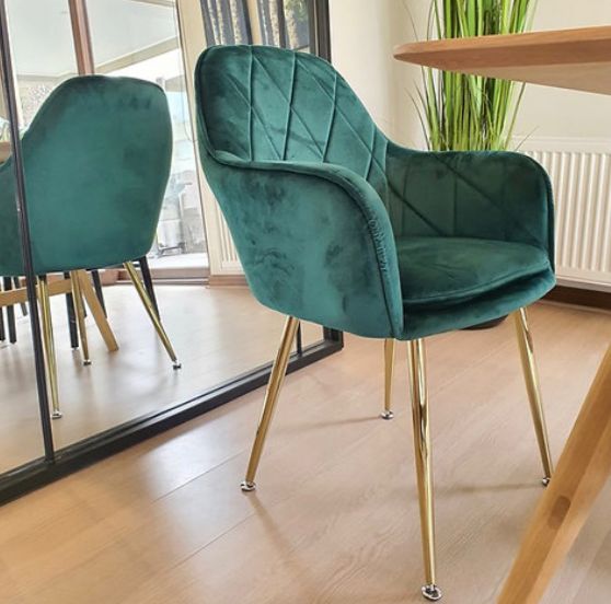 SILLA POLTRONA O SITIAL HABITA2 TERCIOPELO DISEÑO ROMBO DIAMANTE PATAS DORADAS LUX - 3