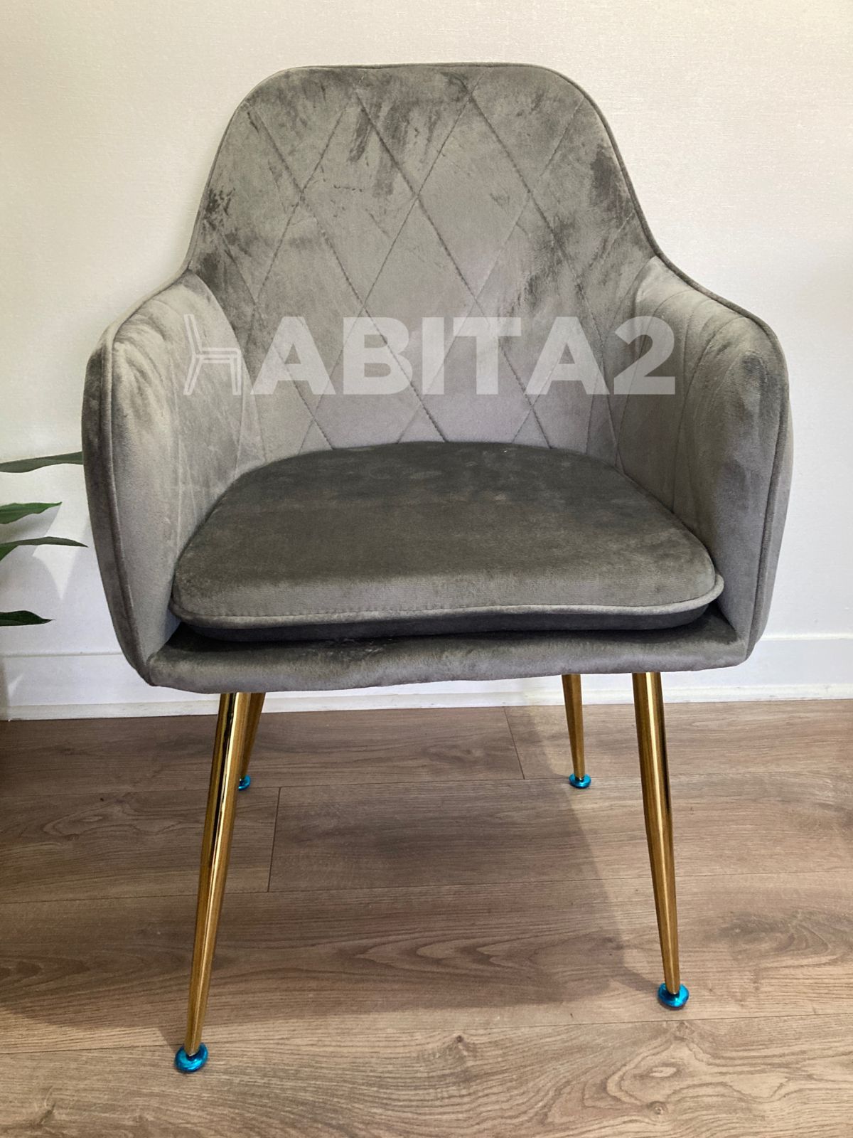 SILLA POLTRONA O SITIAL HABITA2 TERCIOPELO DISEÑO ROMBO DIAMANTE PATAS DORADAS LUX - 4