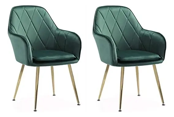 PACK 2 SILLA POLTRONA O SITIAL DE TERCIOPELO DISEÑO ROMBO DIAMANTE VERDE PARAS DORADAS LUX - 4