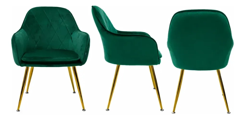PACK 2 SILLA POLTRONA O SITIAL DE TERCIOPELO DISEÑO ROMBO DIAMANTE VERDE PARAS DORADAS LUX - 5