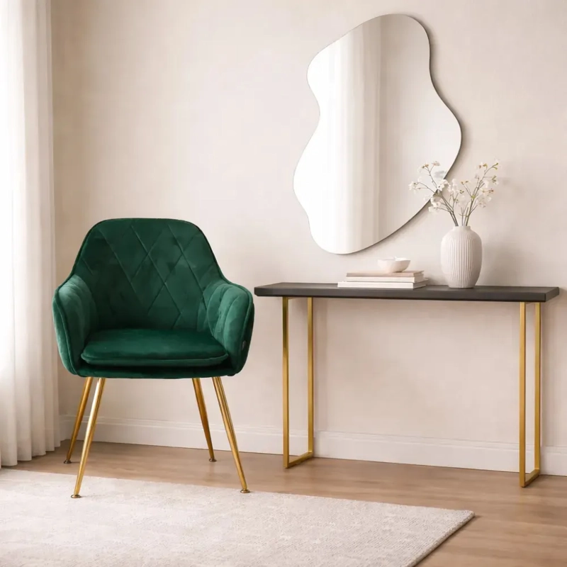 PACK 2 SILLA POLTRONA O SITIAL DE TERCIOPELO DISEÑO ROMBO DIAMANTE VERDE PARAS DORADAS LUX - 7