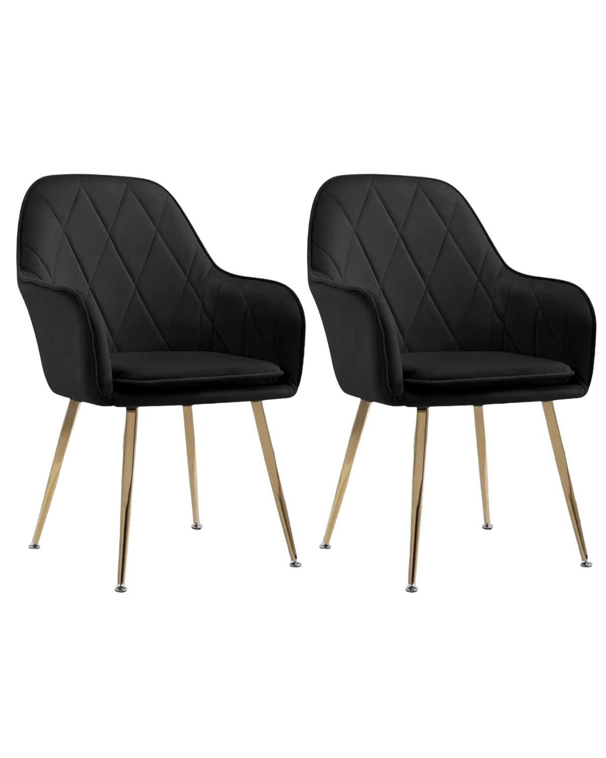 PACK HABITA2 TERCIOPELO NEGRO 2 SILLA POLTRONA O SITIAL DE DISEÑO ROMBO DIAMANTE PATAS DORADAS LUX - 1