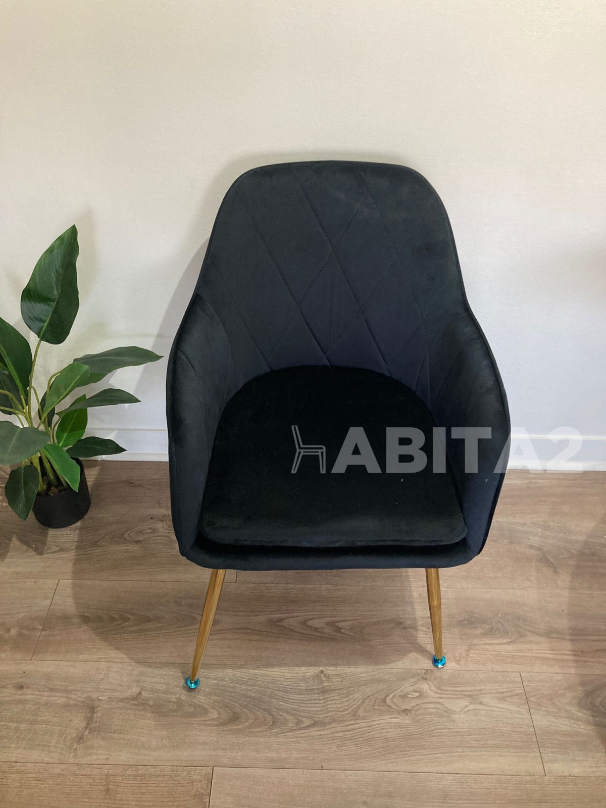 PACK HABITA2 TERCIOPELO NEGRO 2 SILLA POLTRONA O SITIAL DE DISEÑO ROMBO DIAMANTE PATAS DORADAS LUX - 4