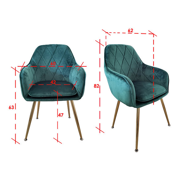 PACK HABITA2 TERCIOPELO NEGRO 2 SILLA POLTRONA O SITIAL DE DISEÑO ROMBO DIAMANTE PATAS DORADAS LUX - 5