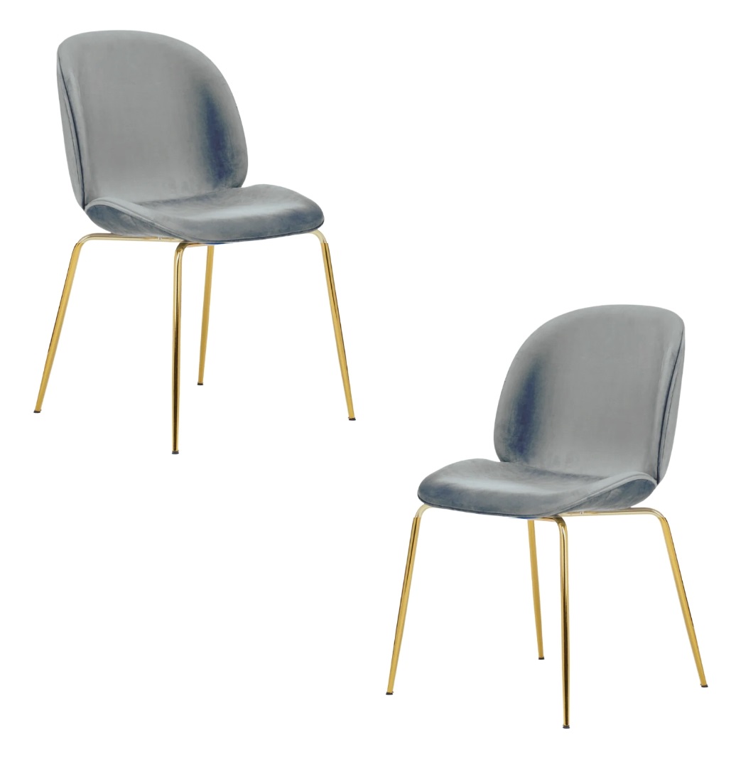 PACK 2 SILLAS PARA COMEDOR BERLIN TERCIOPELO FELPA PATAS DORADAS - GRIS - 1