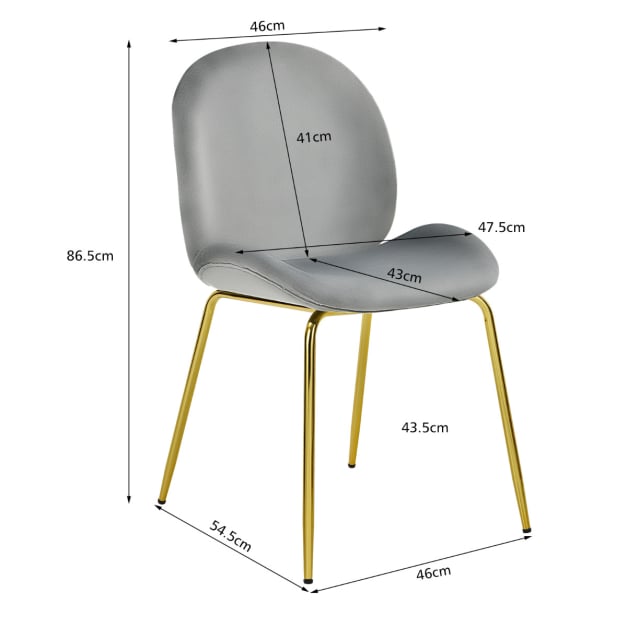 PACK 4 SILLAS PARA COMEDOR BERLIN TERCIOPELO FELPA PATAS DORADAS - GRIS - 2