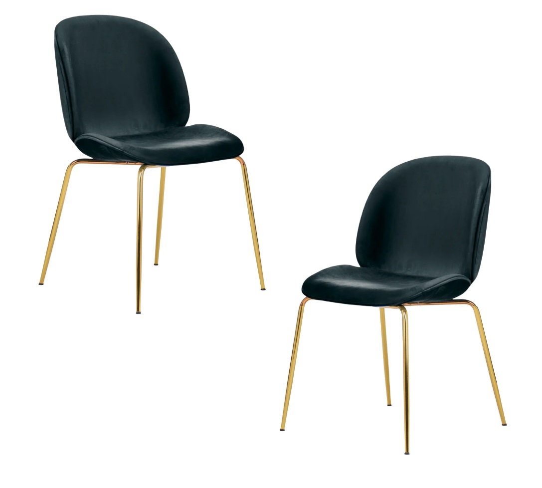 PACK 2 SILLAS PARA COMEDOR BERLIN TERCIOPELO FELPA PATAS DORADAS - NEGRO - 1