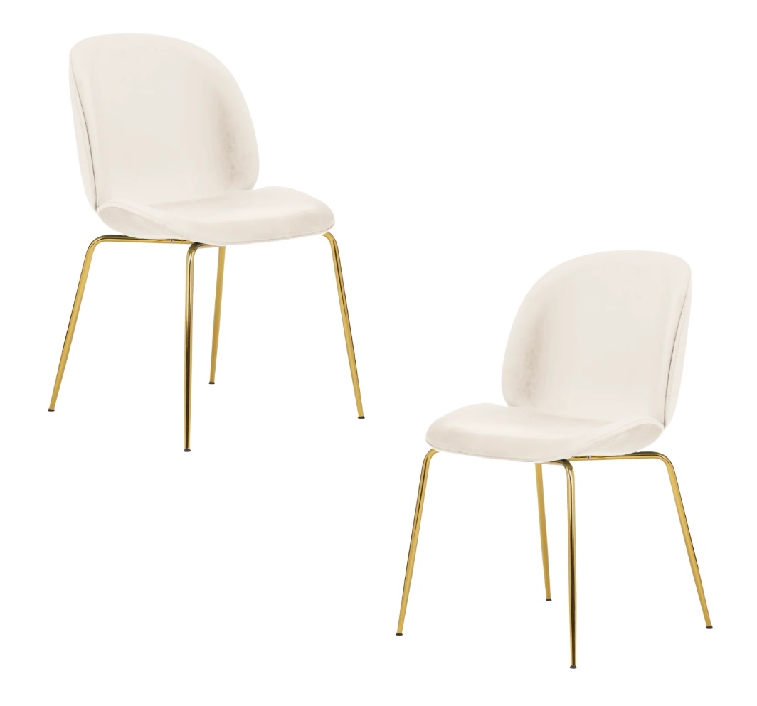 PACK 2 SILLAS PARA COMEDOR BERLIN TERCIOPELO FELPA PATAS DORADAS - BLANCO - 1