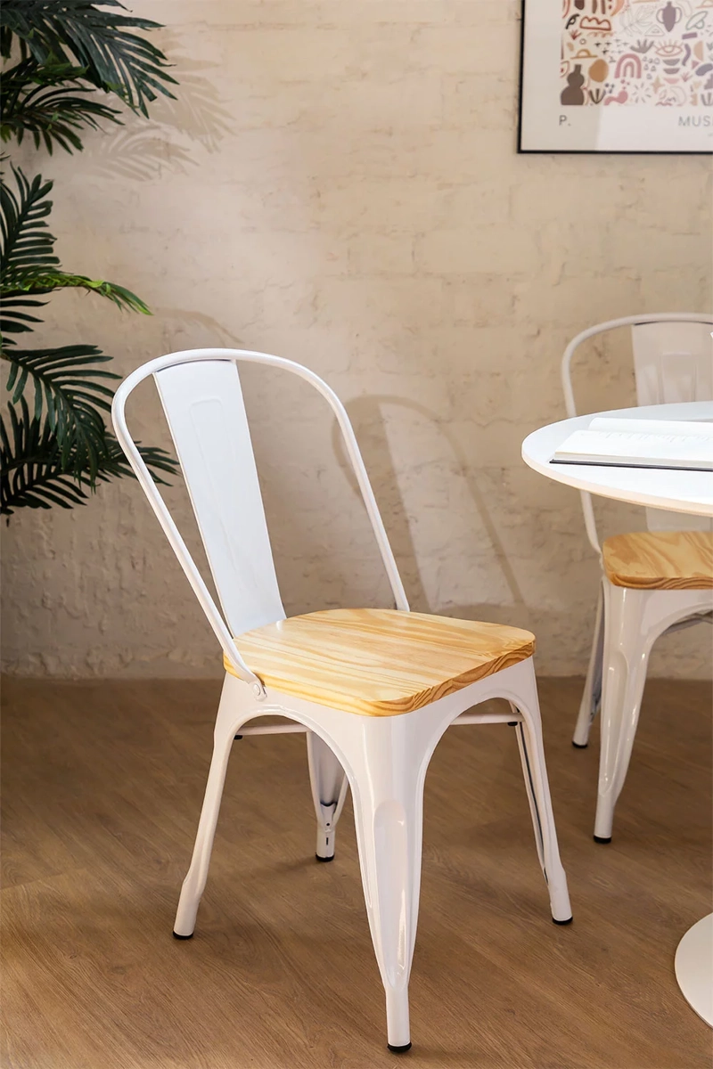 PACK 2 SILLA TOLIX CON ASIENTO DE MADERA CLARA BLANCO - 2