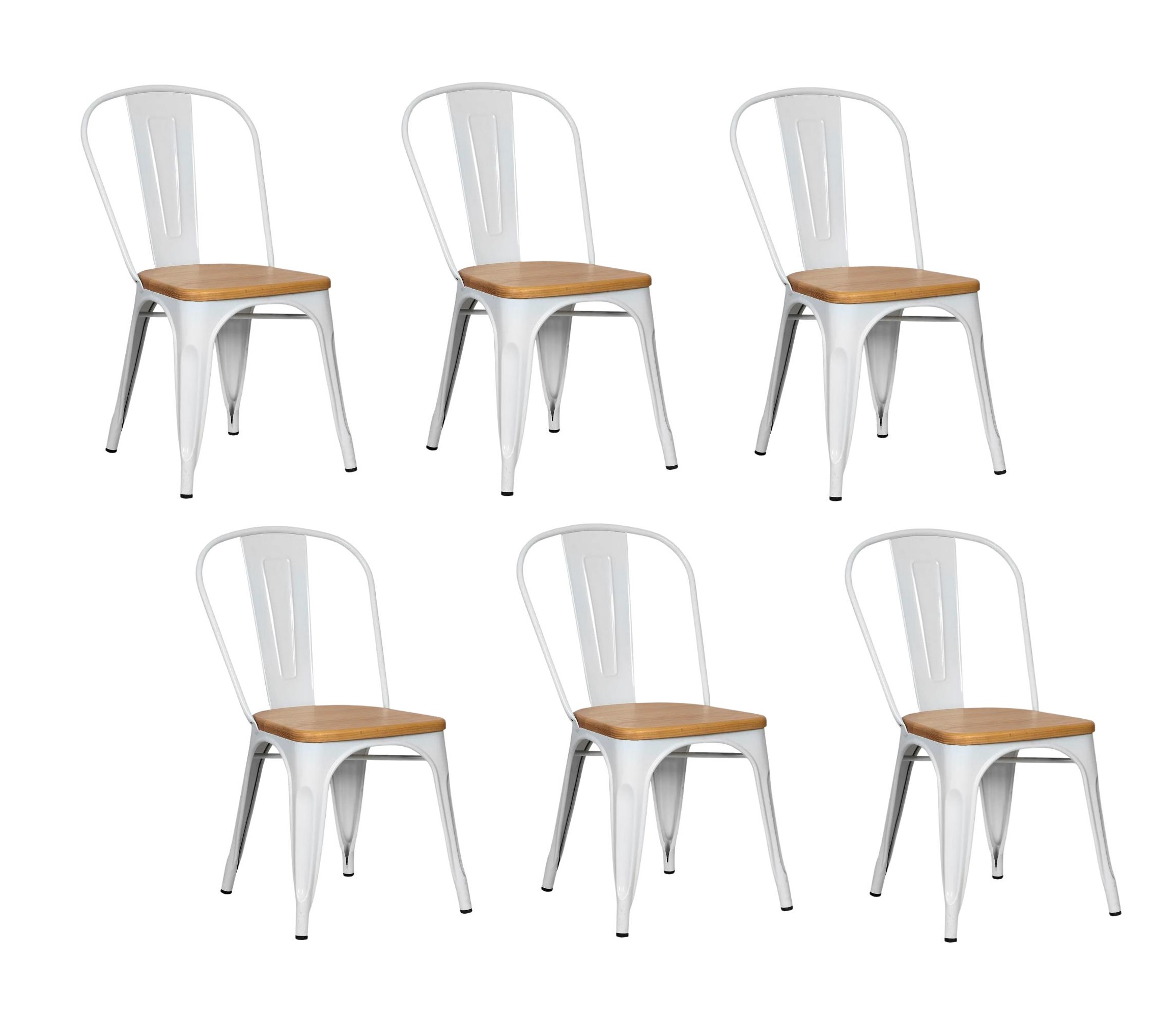 PACK 6 SILLA TOLIX CON ASIENTO DE MADERA CLARA BLANCO - 1