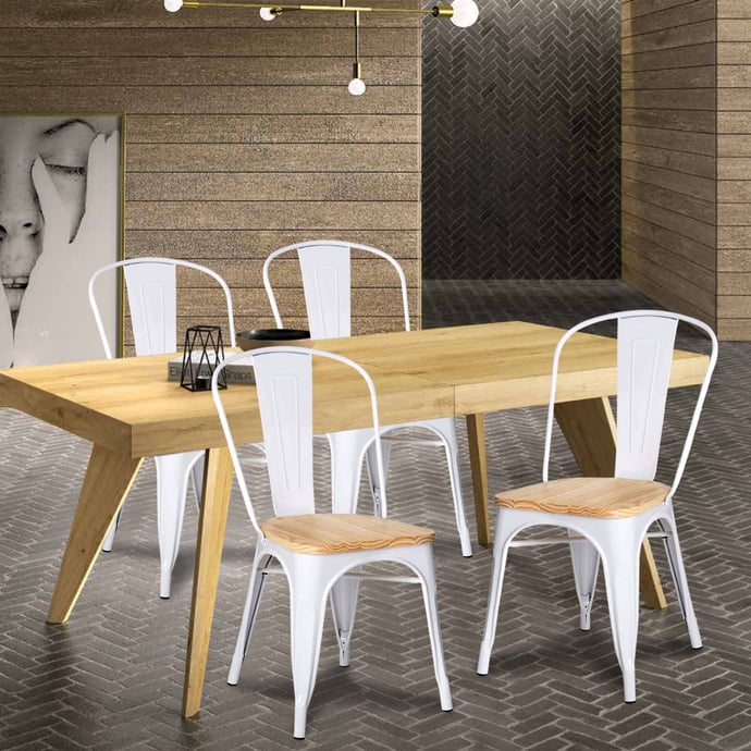PACK 6 SILLA TOLIX CON ASIENTO DE MADERA CLARA BLANCO - 2