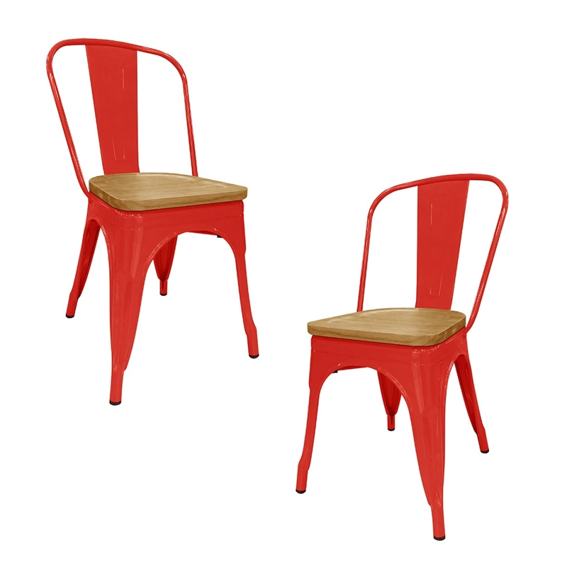 PACK 2 SILLA TOLIX CON ASIENTO DE MADERA CLARA ROJO - 1