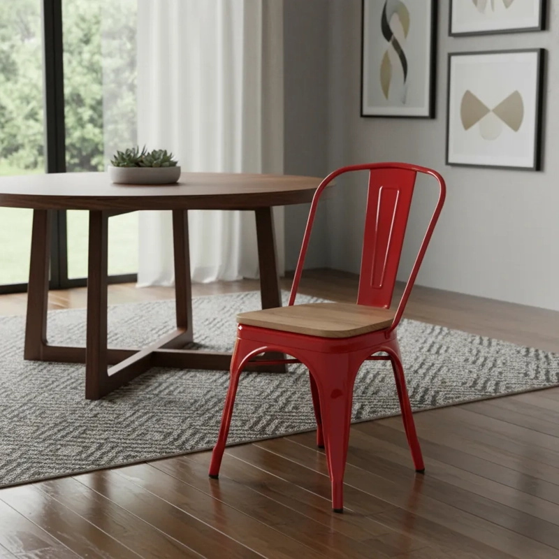 PACK HABITA2 ROJO 6 SILLA TOLIX CON ASIENTO DE MADERA CLARA - 2