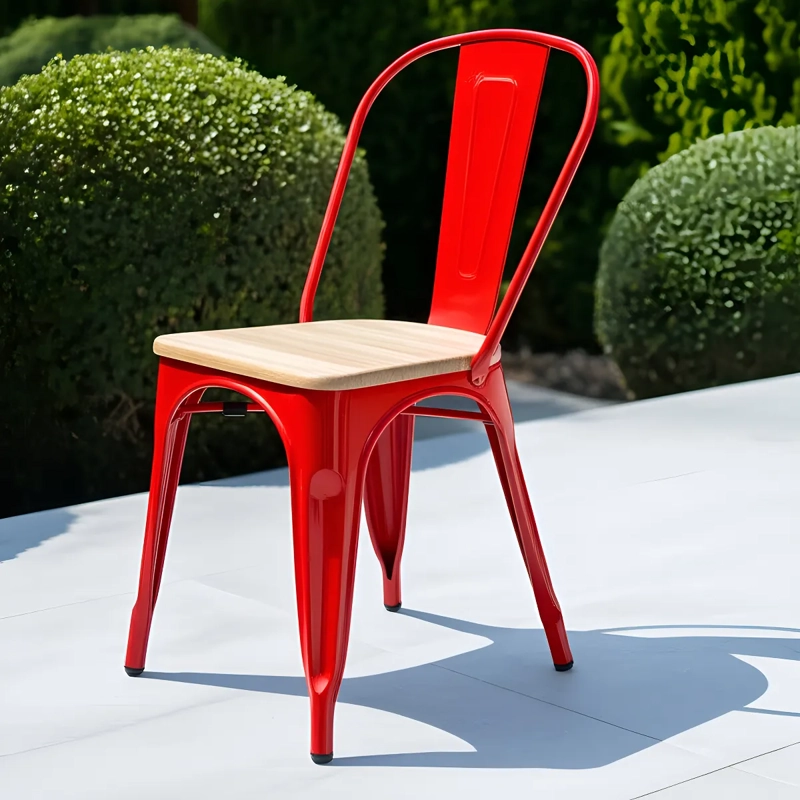 PACK HABITA2 ROJO 6 SILLA TOLIX CON ASIENTO DE MADERA CLARA - 4