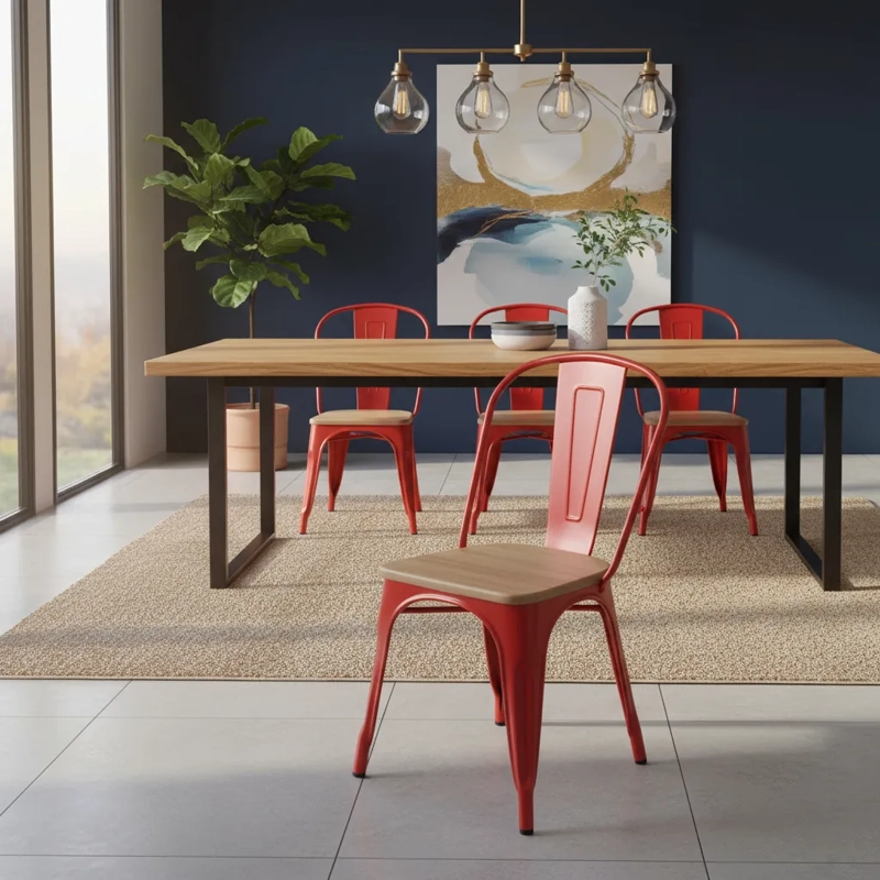 PACK HABITA2 ROJO 4 SILLA TOLIX CON ASIENTO DE MADERA CLARA - 2