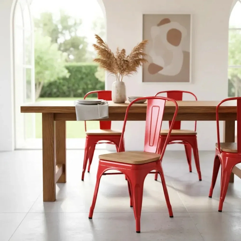 PACK HABITA2 ROJO 4 SILLA TOLIX CON ASIENTO DE MADERA CLARA - 5