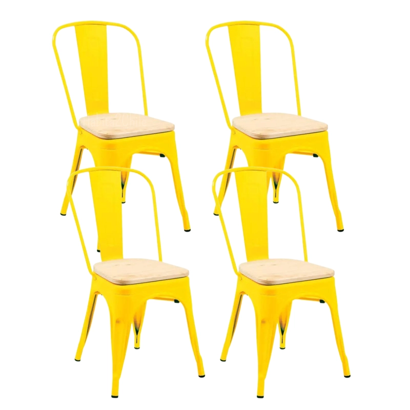 PACK 4 SILLA TOLIX CON ASIENTO DE MADERA CLARA AMARILLO - 1