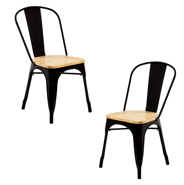 PACK 2 SILLA TOLIX CON ASIENTO DE MADERA CLARA NEGRO - 1