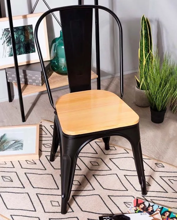 PACK 4 SILLA TOLIX CON ASIENTO DE MADERA CLARA NEGRO - 3