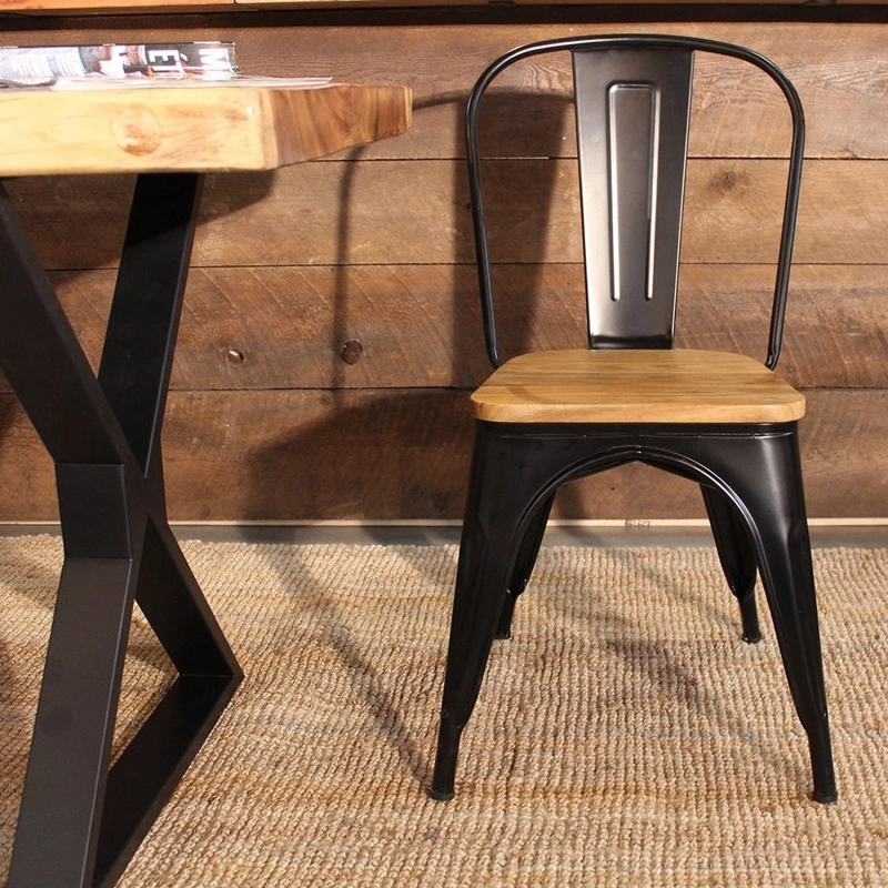 PACK 4 SILLA TOLIX CON ASIENTO DE MADERA CLARA NEGRO - 5