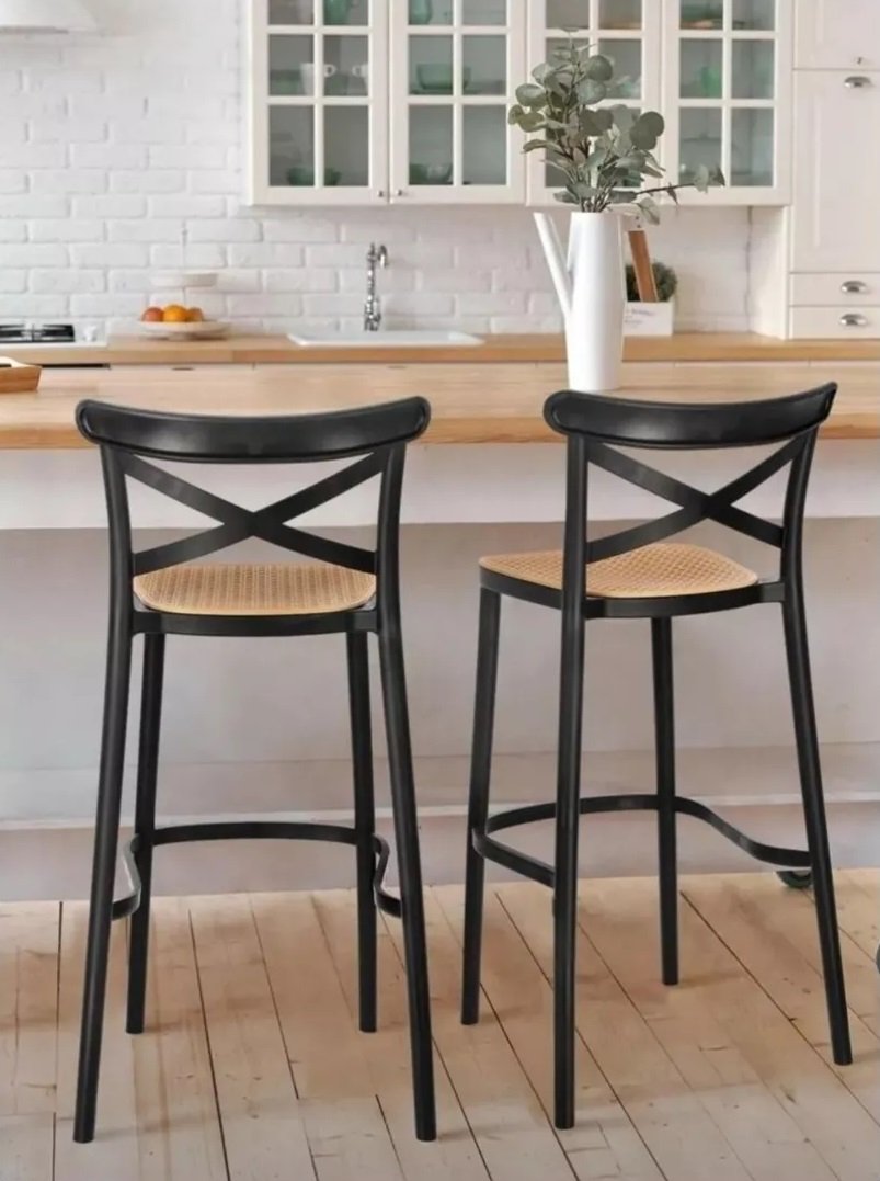 PACK 2 TABURETE O PISO SENA POLIPROPILENO PARA TERRAZA O DESAYUNADOR 75CM - NEGRO - 4
