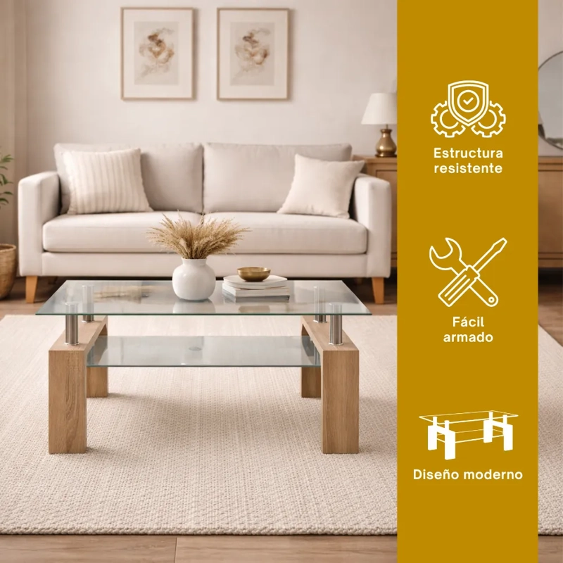 MESA CENTRO HABITA2 VIDRIO RECTANGULAR NATURAL - 2