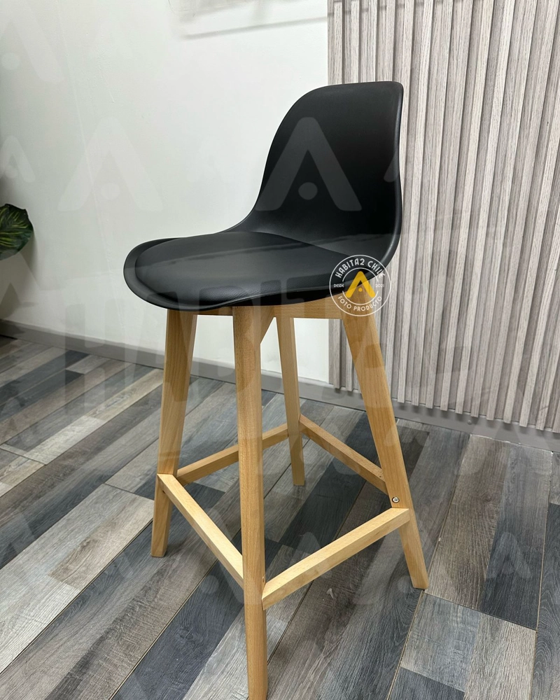 TABURETE DE MADERA TERRY ACOLCHADO 61 CM - NEGRO - 5