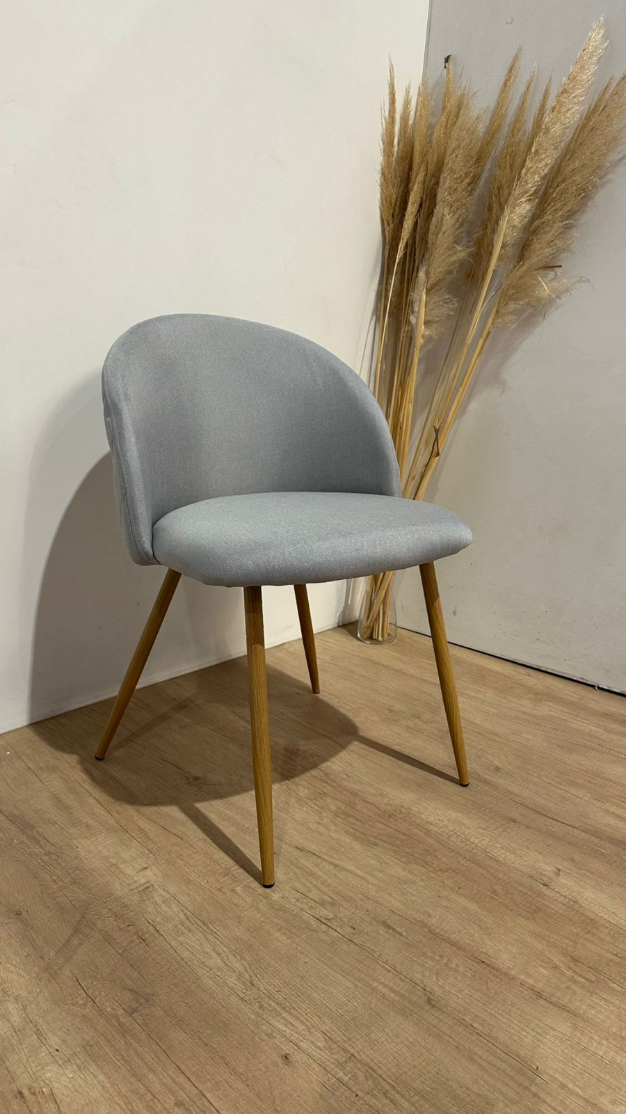 PACK 2 SILLA SITIAL TELA LINO NORDIC GRIS PATAS METÁLICAS COLOR MADERA GRIS - 3