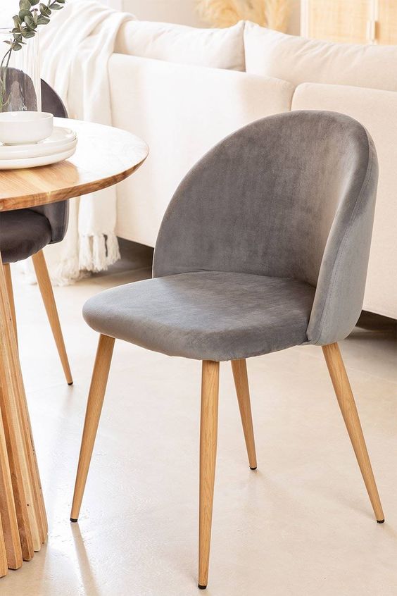 PACK 2 SILLA SITIAL TELA LINO NORDIC GRIS PATAS METÁLICAS COLOR MADERA GRIS - 5