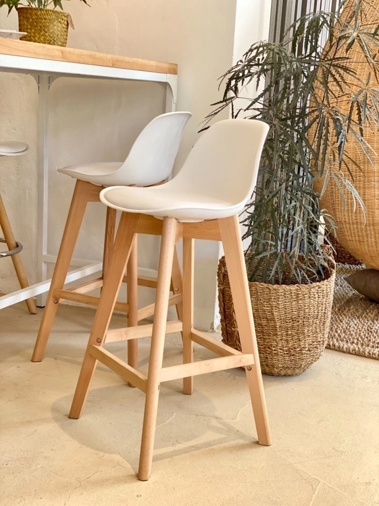 PACK 2 TABURETE DE MADERA TERRY ACOLCHADO 61 CM BLANCO - 2