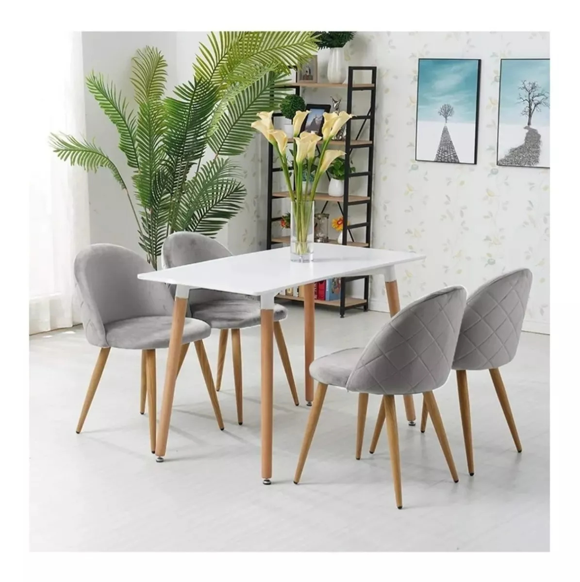 PACK 4 SILLA SITIAL TELA LINO NORDIC GRIS PATAS METÁLICAS COLOR MADERA GRIS - 5