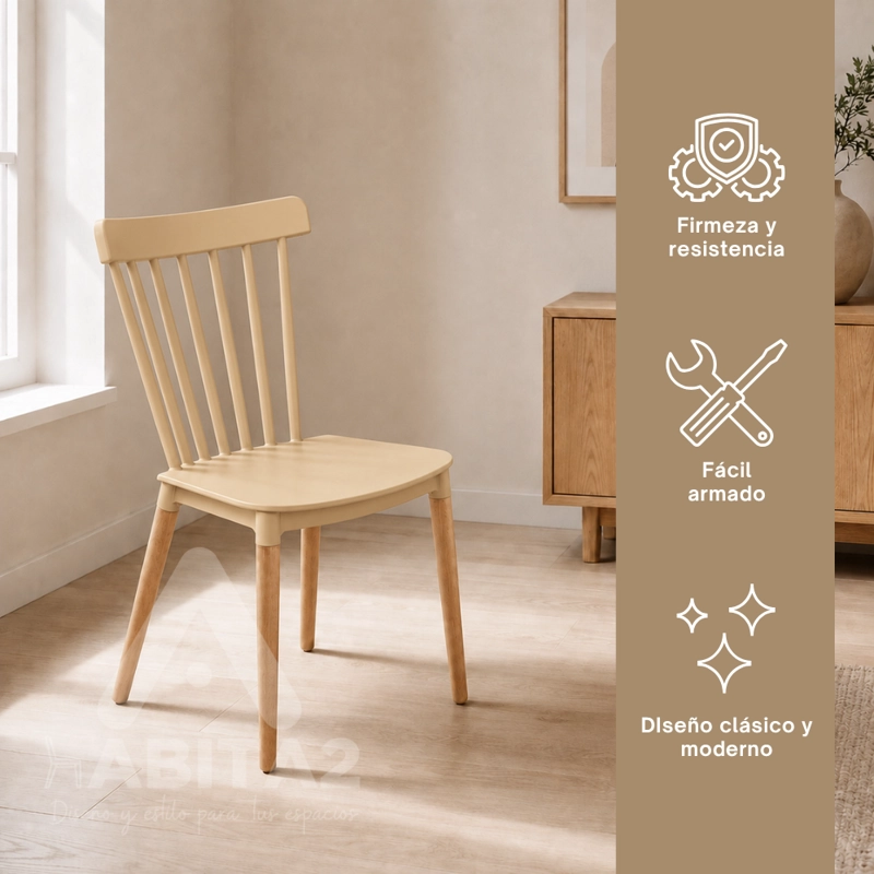 PACK 2 SILLA WINDSOR ESTILO RETRO VINTAGE BEIGE - 3