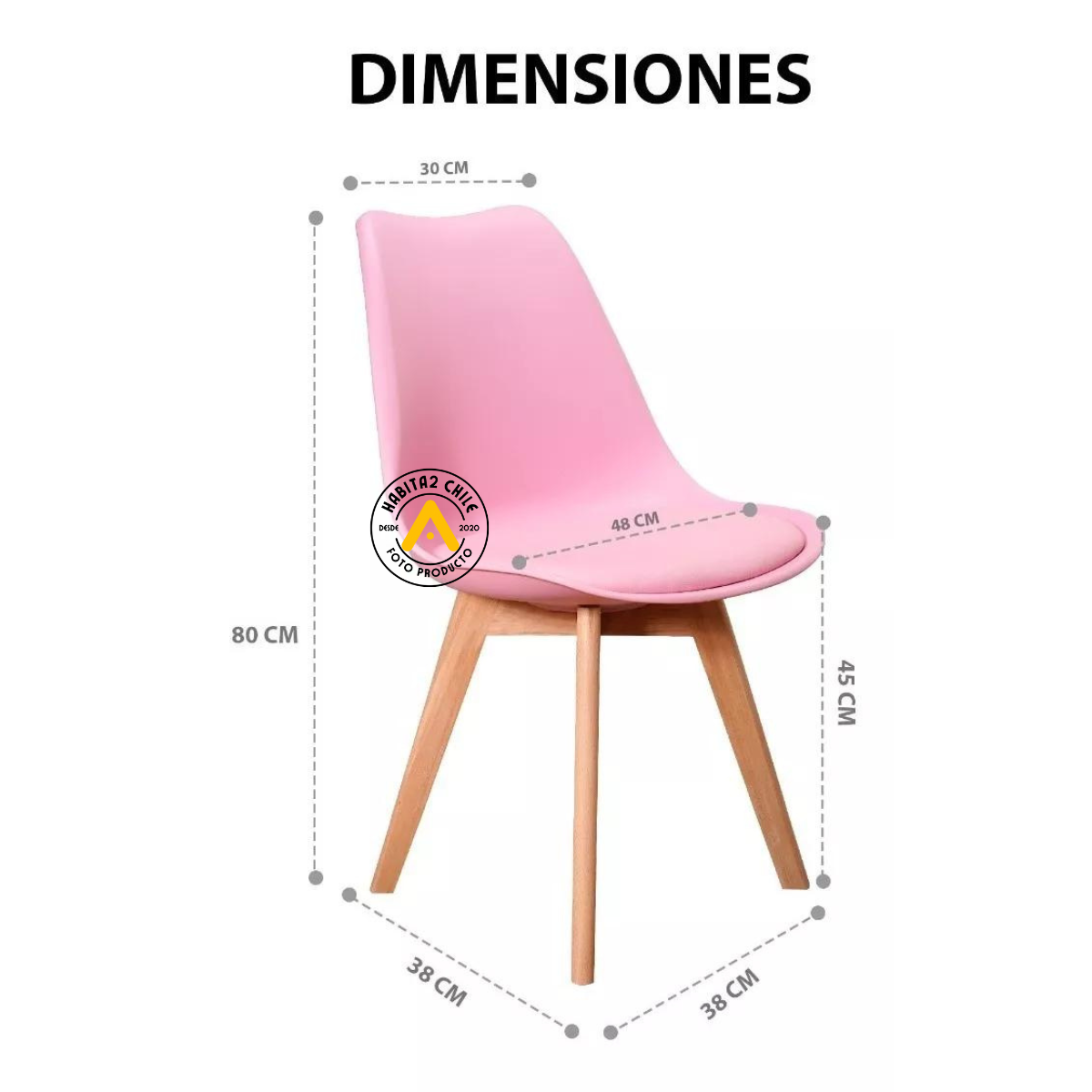 JUEGO COMEDOR HABITA2 BIANCA MESA RECTANGULAR X 140X80CM + 4 SILLAS TULIP ROSA ACERO - 5