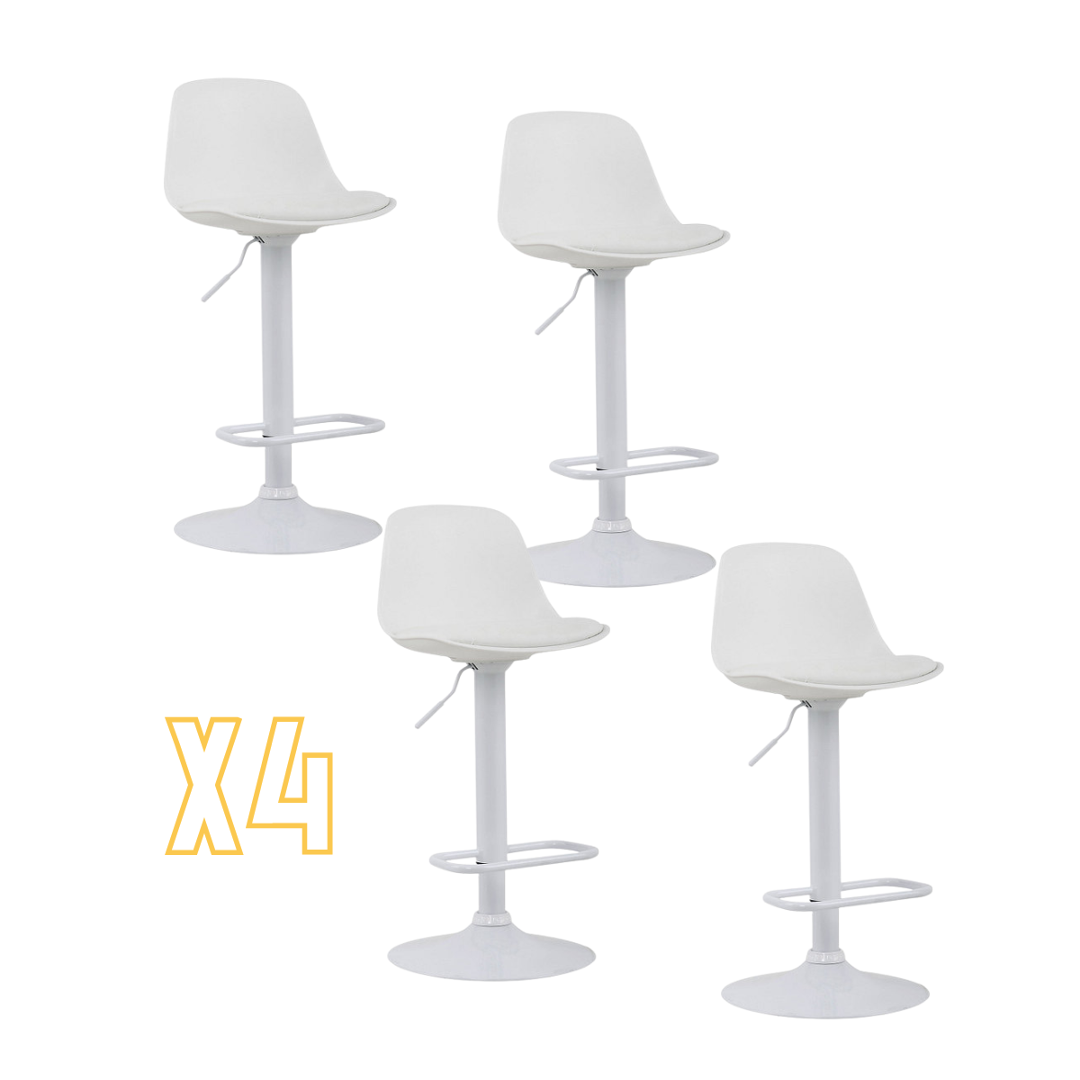 PACK HABITA2 BLANCO 4 TABURETE DE BAR ALTURA REGULABLE ELEGANTE MOBY - 1